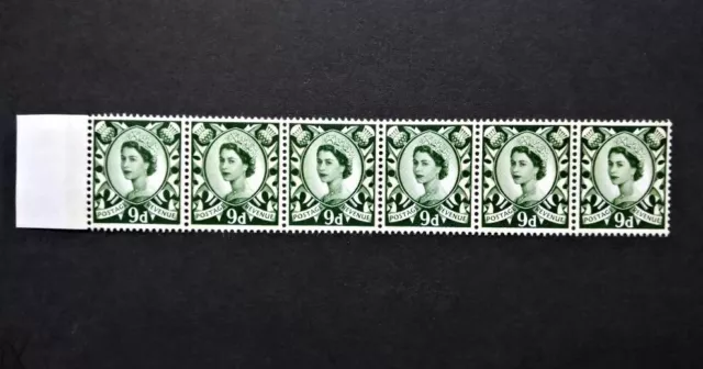 GB 1970 QEII Scotland. SG S12 9d Bronze-Green Two Phosphor Band Strip of 6. U/M