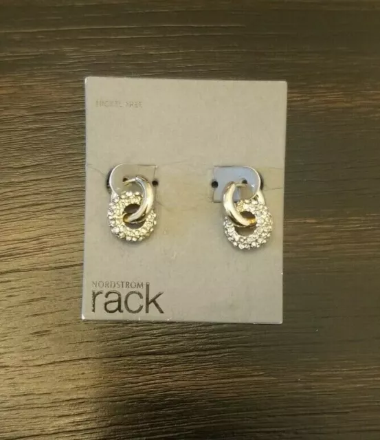 NORDSTROM RACK Gold Cubic Zirconia Rhinestones Circle Earrings NEW Trendy Pretty