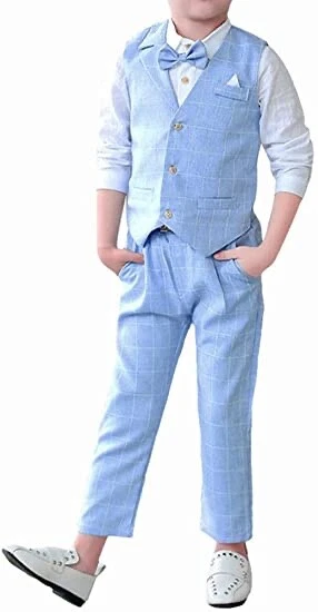 4 Piece Boys Suit Kids Waistcoat Set Trousers Party Wedding Occasion 7-8 Years