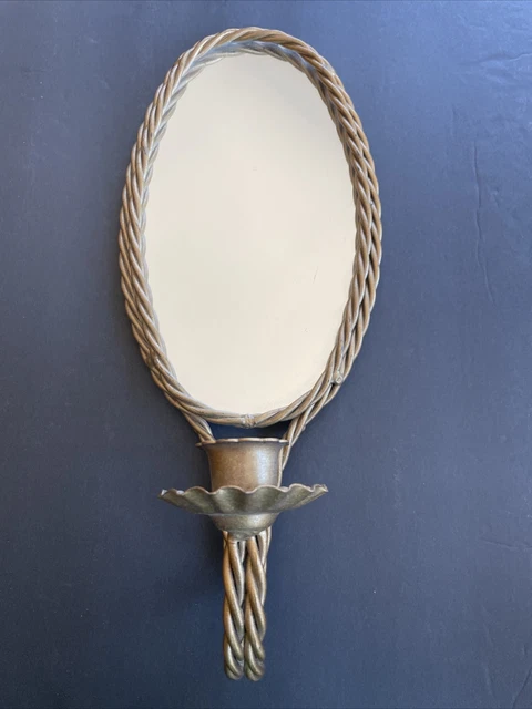 Gold Metal Wall Sconce Twisted Ornate w/Mirror 13"L x 5.5W