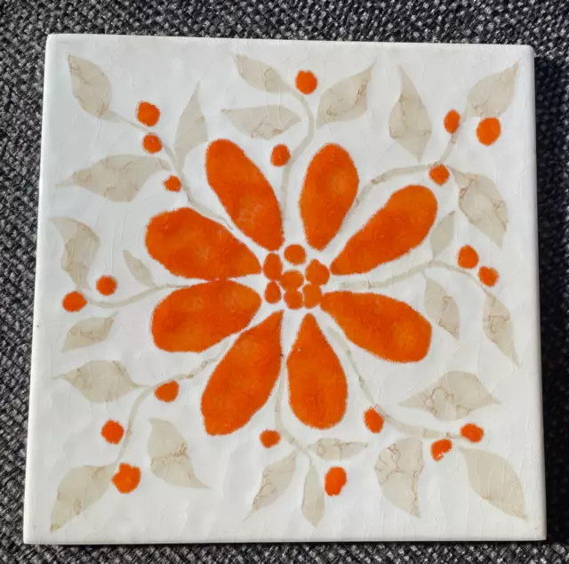 Villeroy & Boch Mettlach Ceramic Wall Tile Orange Flower "Esther 231" Vintage