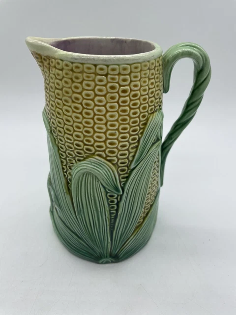 Antique Majolica Pottery Corn Cob Pitcher