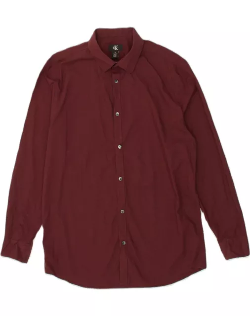 CALVIN KLEIN Mens Shirt Medium Burgundy Check Cotton FF04