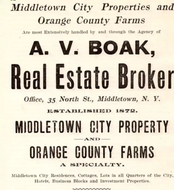 1900 A V Boak Real Estate Broker MIDDLETOWN City Property Orange County Farms