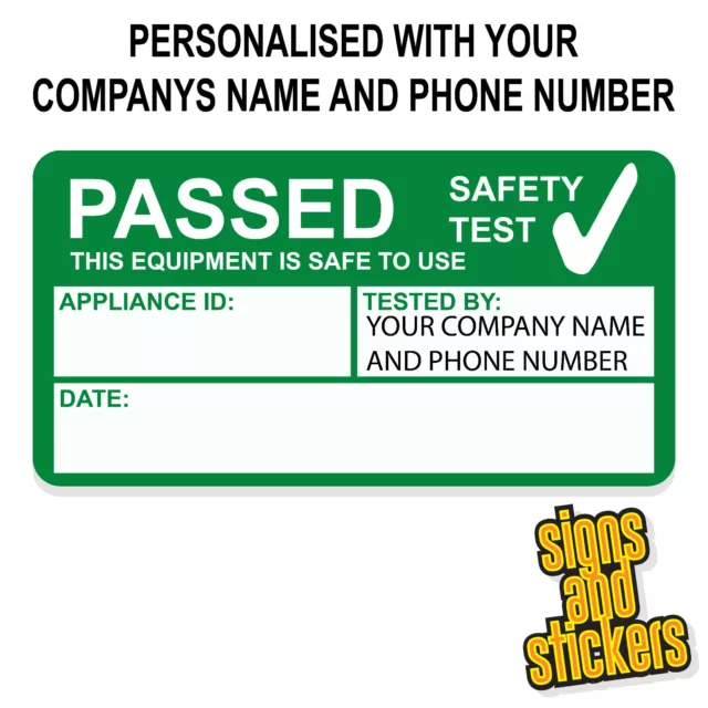 200 autocollants personnalisés PAT Test Pass étiquette passée, pas en papier bon marché