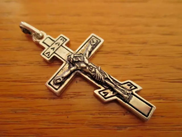 Large Sterling Silver Orthodox Crucifix Cross From Jerusalem, Blessed #24