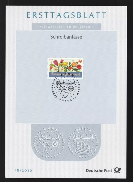 BRD Ersttagsblatt Grußmarken Schreibanlässe Blumen ETB 18-16