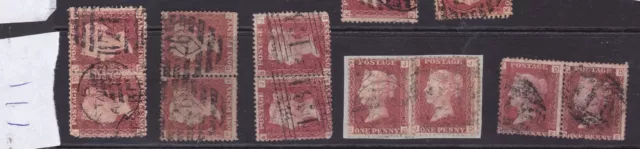 Plate 111 1d GB Victorian QV Penny Red Pair line engraved Postage Stamps strips