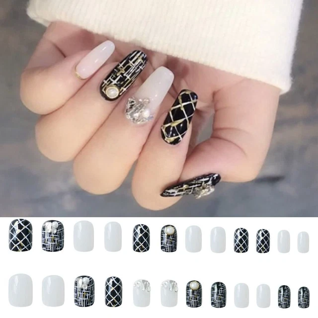 Manicure Premere sulle Unghie Francese Lungo Quadrato Unghie False