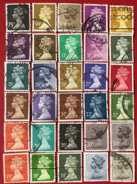 GB QE II 30 Machin Non Elliptical Definitive Stamps Selection 16p - 75p