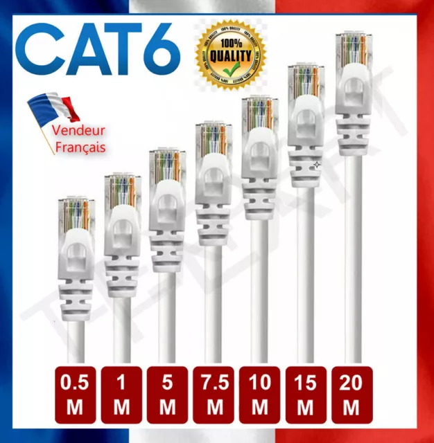 Cable reseau ethernet RJ45 CAT 6 PC console 1 1,5 2  5 10 et 15m  Top Qualité !