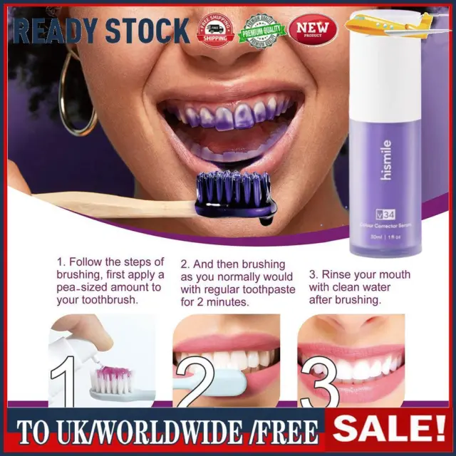 Hi Smile V34 Colour Corrector, Purple Teeth Whitening, Tooth Stain Removal 30ml