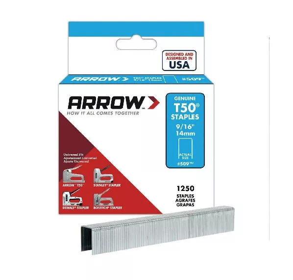 1250 Arrow T50 14mm 9/16'' Staples Heavy Duty Staples which Fits Others