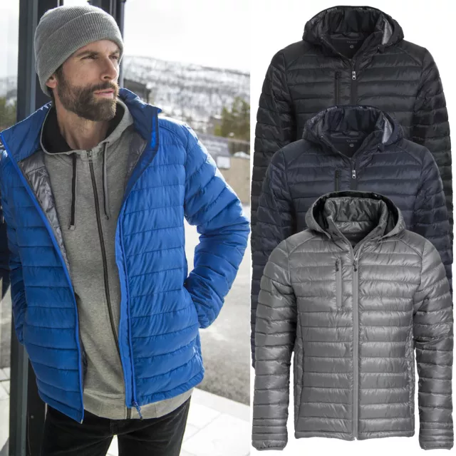 Mens Puffer Jacket Quilted Padded Winter Warm Zip Up Bubble Hooded Full Zip Coat