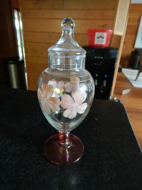 Vtg Viking Glass Frosted Footed Apothecary Ginger Dresser Jar Urn Floral Design