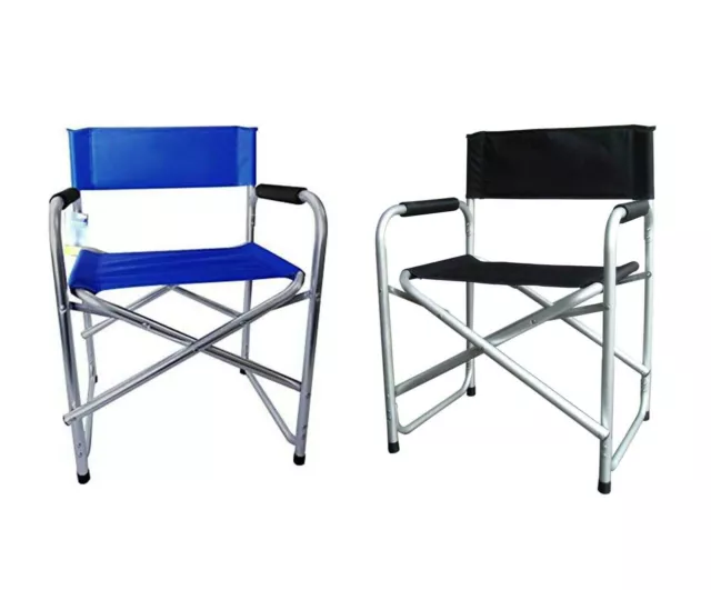 Aluminium Directors Folding Chair With Arms Director Camping Garden Black/Blue