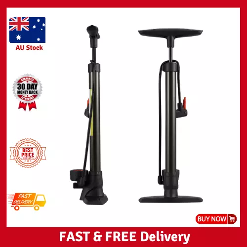 High Pressure Bicycle Bike Floor Air Pump Gauge Dual Valve Black Steel Pump AU