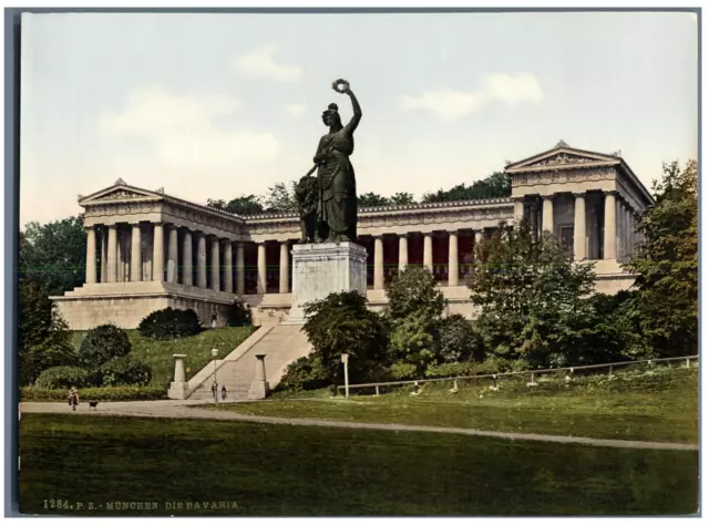 München. Die Bavaria mit Ruhmeshalle. P.Z. vintage photochromie, Deutschland p