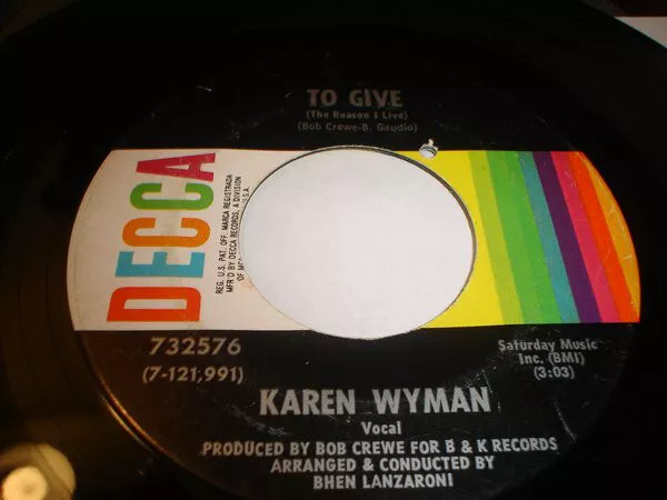 Karen Wyman - To Give The Reason I Live - Used Vinyl Record 7 - K12198A