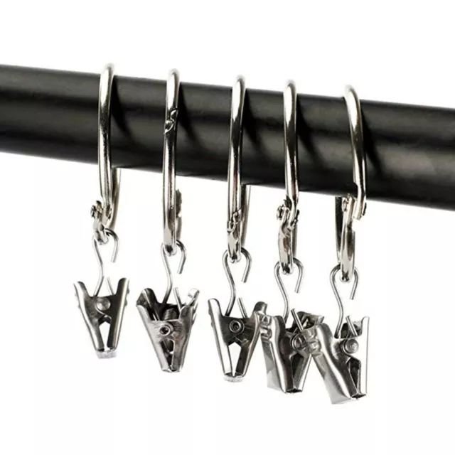 10 Pack Metal Curtain Pole Rod Voile Net Rings Hooks With Clips Hanging