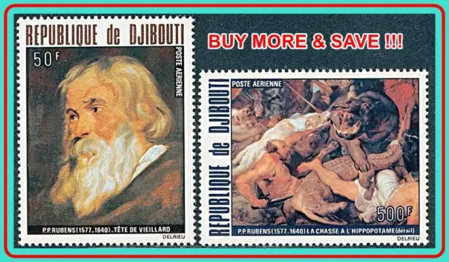 Djibouti 1978 Rubens Cuadros MNH Cv $12.50 Animales, Hippo