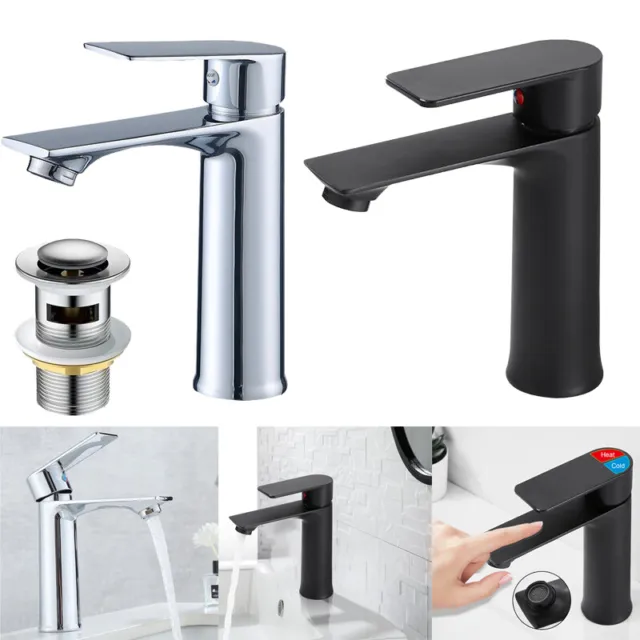 Bathroom Basin Sink Tap Chrome Bath Mono Mixer Modern Single Lever Faucet +Waste
