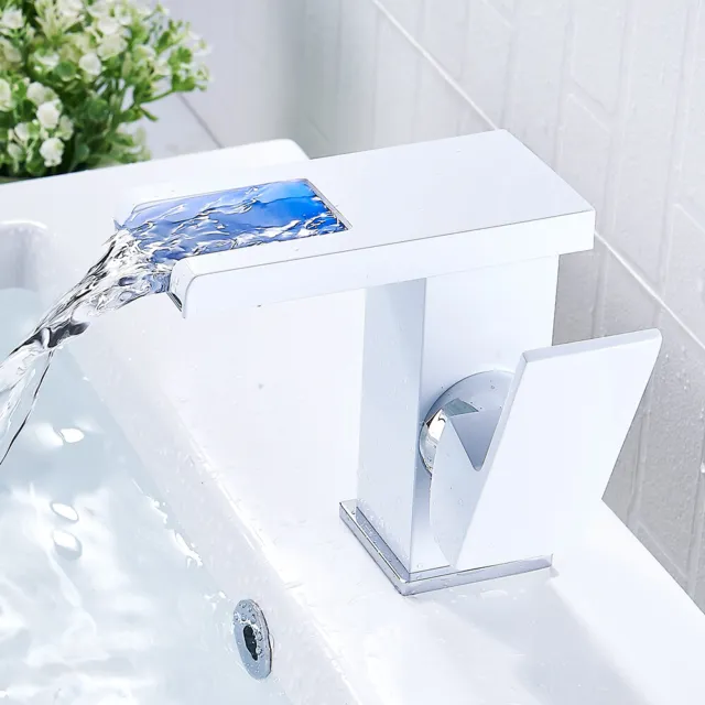 Lavabo de baño LED grifo iluminado vidrio cascada lavabo grifería