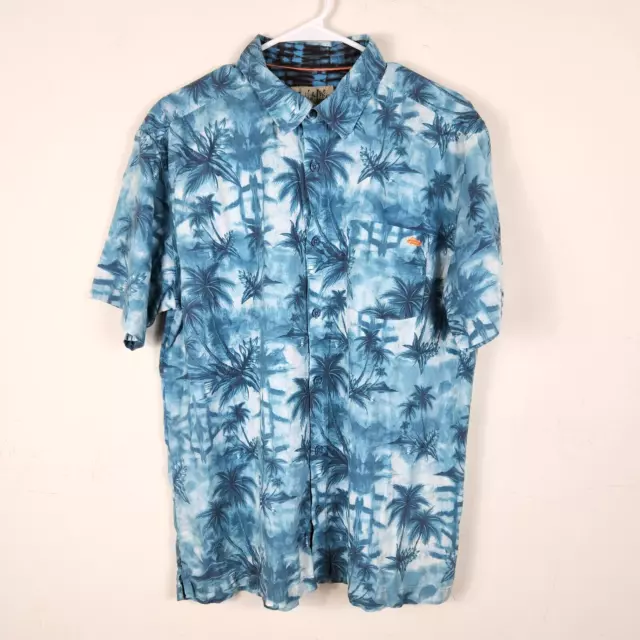 SALT LIFE SHIRT Men Large Blue Floral Palm Trees Hawaiian Button Up ...