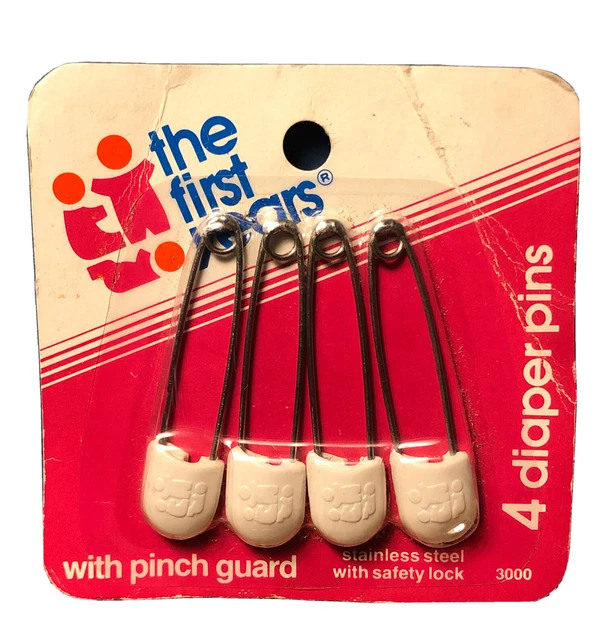 Alfileres de pañales para bebé de colección The First Years - Paquete de 4 1988 años 80 acero inoxidable Nuevo de lote antiguo