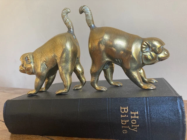 A Pair of Antique 19th Century Cast Brass Monkeys (Probably Indian)