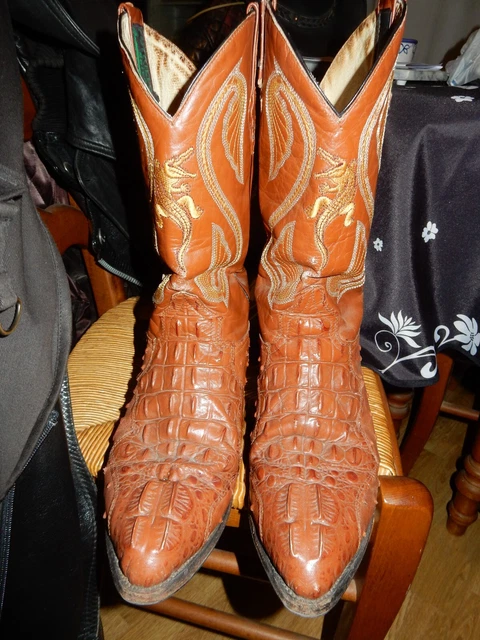 Bottes Santiags En Cuir Autruche - Taille 43 - Occasion - Style Mexicain - Sans Marque