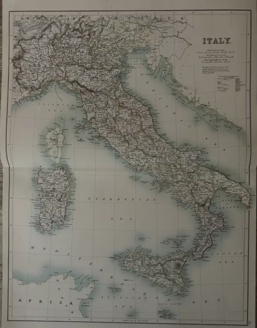 1897 Italy Original Antique Map by A & C Black