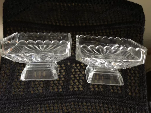 Antique Vintage Glassware Square Dessert Dishes Lot of Two