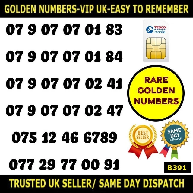 Unique Golden Number Rare VIP Tesco - Pay As You Go Best UK SIM Card LOT - B391
