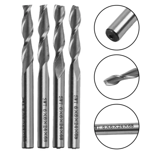 4x Double 2 Flute Down Cut Spiral Router Bit 6mm Silver HSS-Aluminium CNC Cutter