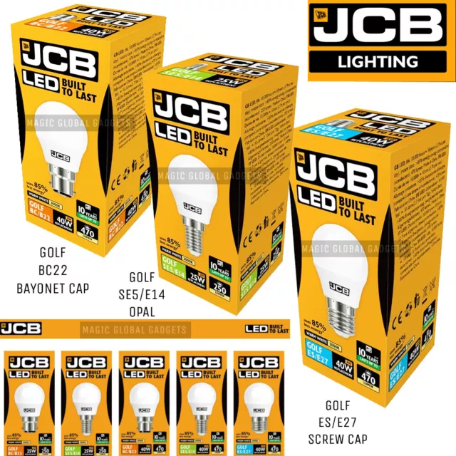 JCB LED 6W SES E14 BC ES Golf Ball Globe Lamp Light Bulbs Warm Cool White A+