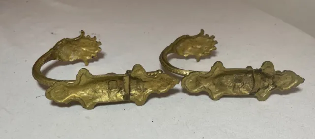 antique ornate Victorian gold gilded bronze curtain rod holder tiebacks brackets 9