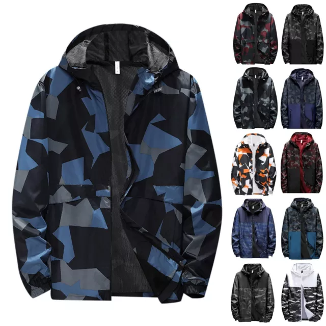 Mens Camo Waterproof Windproof Hooded Coat Zipper Army Jacket Outwear Plus Size