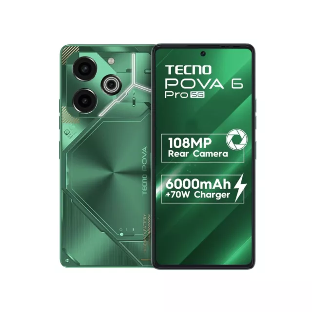 TECNO POVA 6 PRO 5G-Factory Unlocked Dual SIM-256GB Storage-AMOLED Display-GREEN