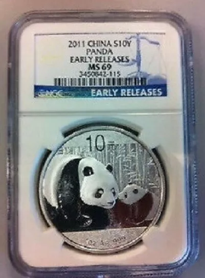 Chinese China ¥10 Panda 2011 1 oz .999 Silver Coin NGC MS 69 - Early Releases