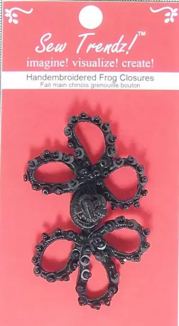 Black Frogs Button Closures-3 Loops Sequin Beaded - 1 Pair/pk - #FG13