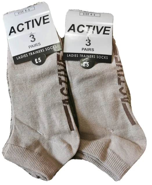 6 PAIRE DE BASKETS ACTIVES FEMMES BASKETS CHAUSSETTES FEMMES UK 4 - 6 abat-jour clair