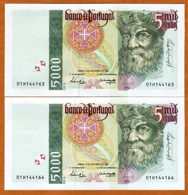 Portugal, 2 x 5000 (5,000) Escudos, 1996, P-190 (190b) Gem UNC last Pre-Euro