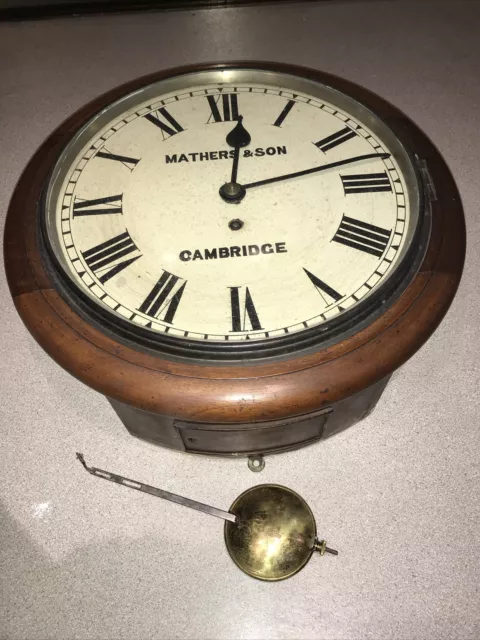 Victorian Wall Clock By Mathers & Son, Cambridge (Mahogany Case) Fusee Movement