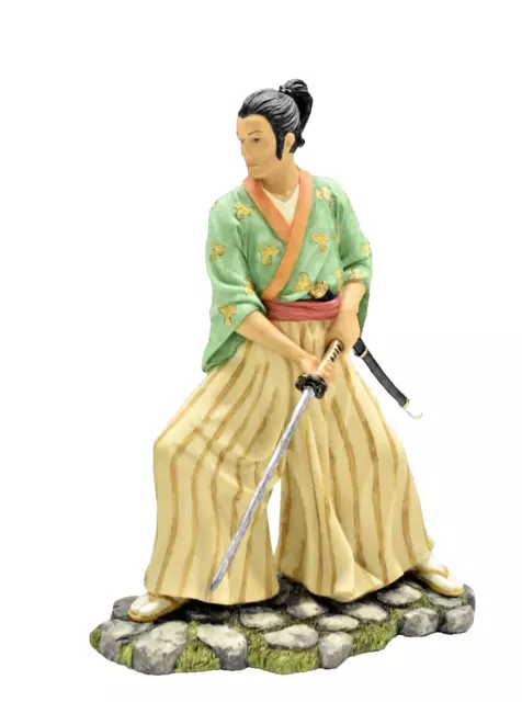 Samurai with Sword Statue, Japanese Warrior Figurine in Traditional Dress