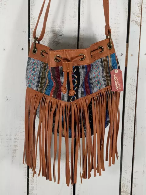 NWT Arizona Crossbody Bag Southwestern Aztec Leather Fringe Handbag Boho Hippie