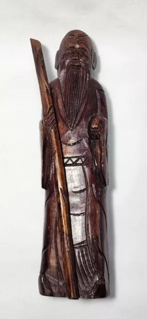 Vintage 1960's Hand Carved Solid Wood Chinese Vietnam Monk Sculpture Figurine