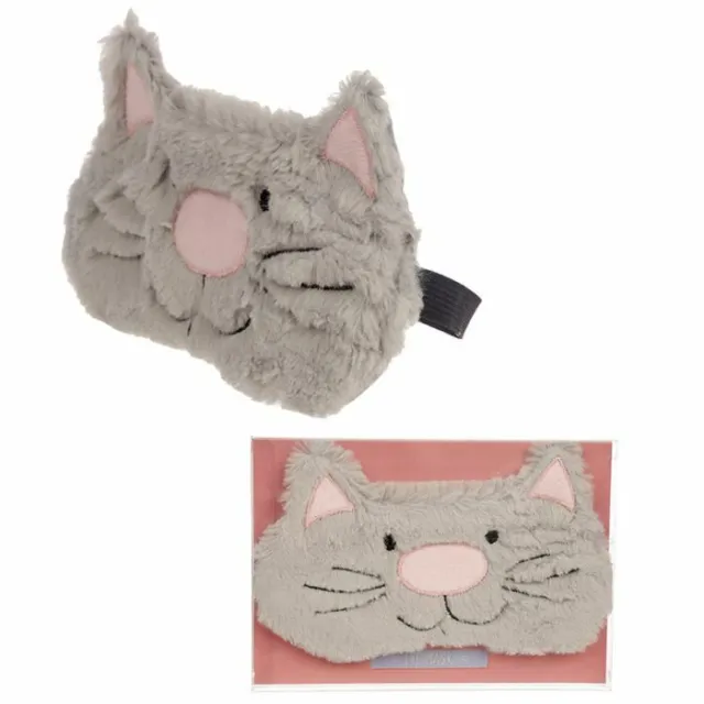 EPP10// Augenmaske Schlafmaske Schlafbrille graue Katze  flauschig Reisemaske