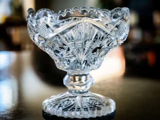 Imperial Pressed Glass Footed Compote Bowl Hobstar Sawtooth
