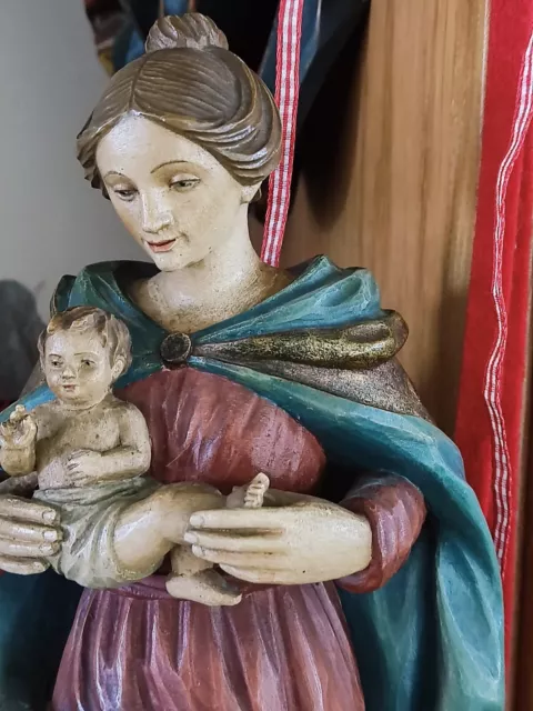 Madonna Barock Stil Holz geschnitzt Maria Mondsichel Mutter Jesus Südtirol Kind